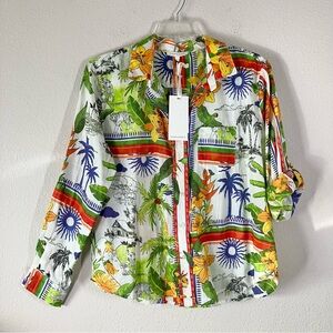 LUCKY & COCO Tropical Button Up Shirt L Cotton Colorful Travel Print NEW Spring